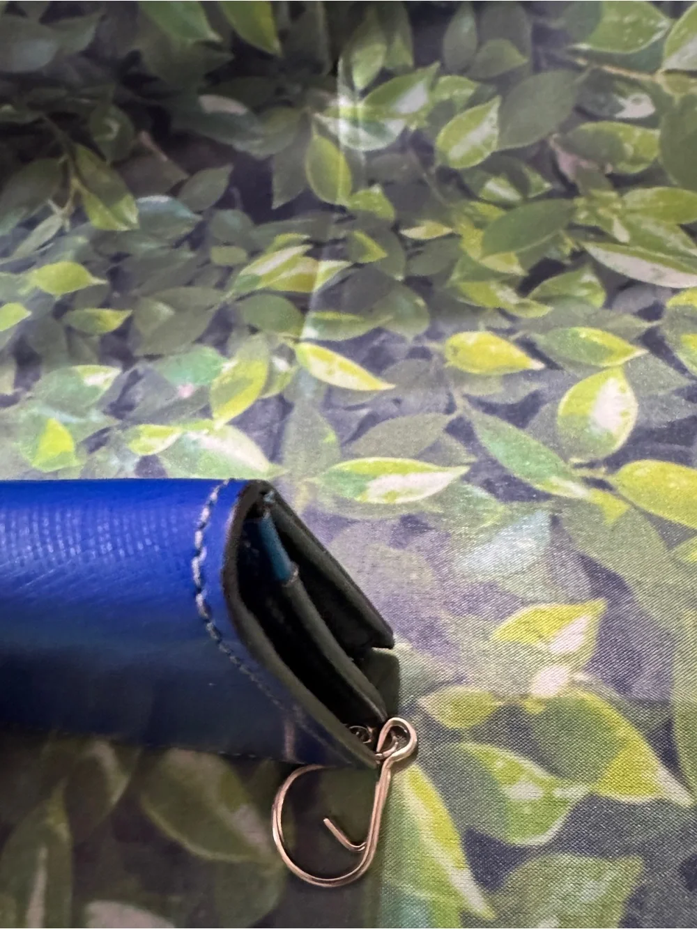 Lanvin Blue Leather Zip Card Wallet with Silver Hardware